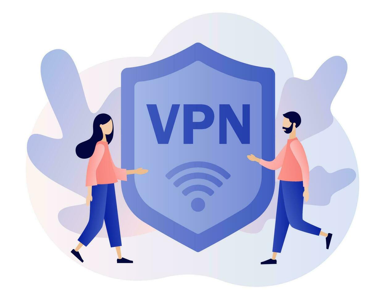VPN service sign. Virtual Private Network concept. Cyber security, secure web traffic, data protection, remote servers. Modern flat cartoon style. Vector illustration on white background