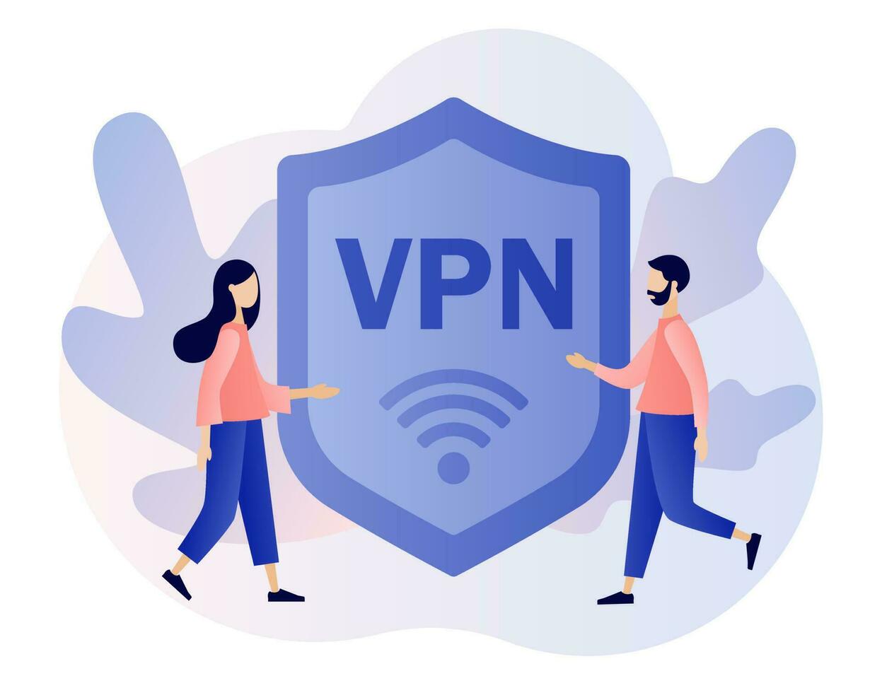 vpn Servicio signo. virtual privado red concepto. ciber seguridad, seguro web tráfico, datos proteccion, remoto servidores. moderno plano dibujos animados estilo. vector ilustración en blanco antecedentes