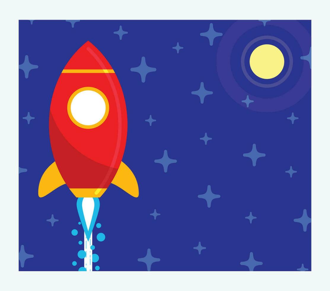 Editable Flying Rocket Ship in Outer Space Vector