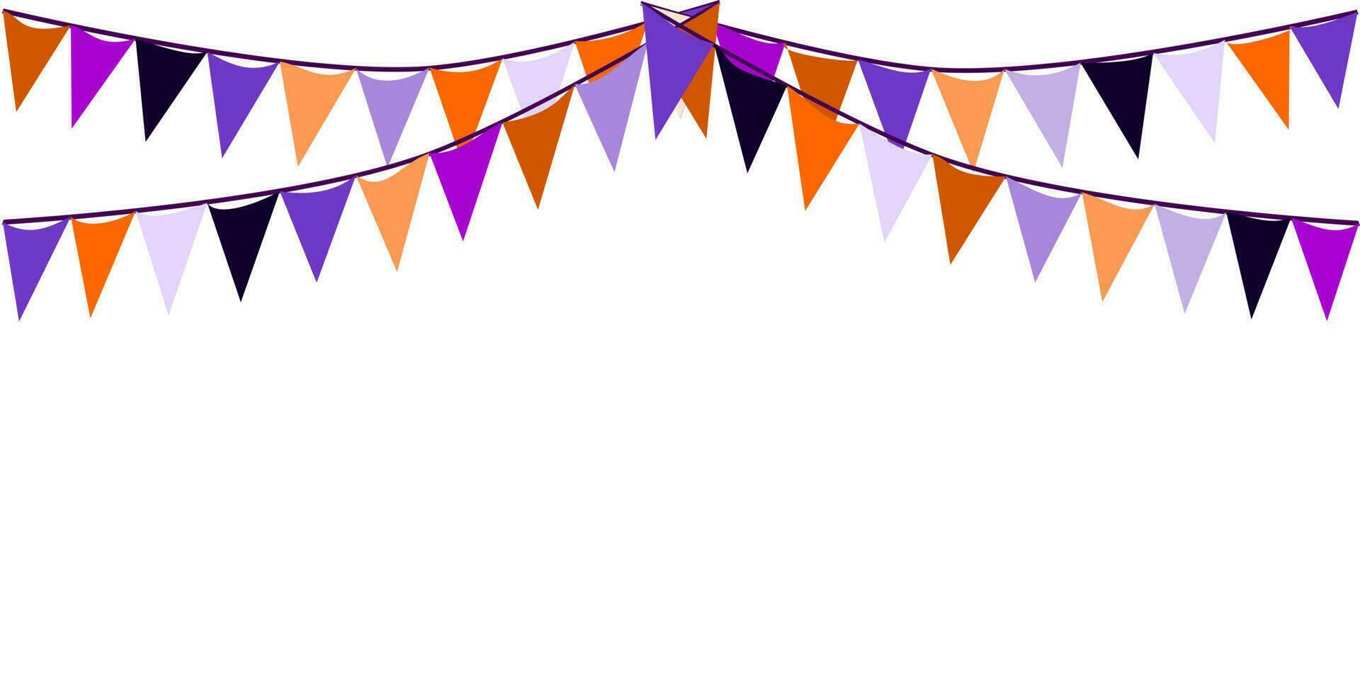 Bunting Triangles Flags Halloween Theme Banner  Background. Purple, orange, and black color theme. For the party, Halloween night, trick or treat concepts. vector