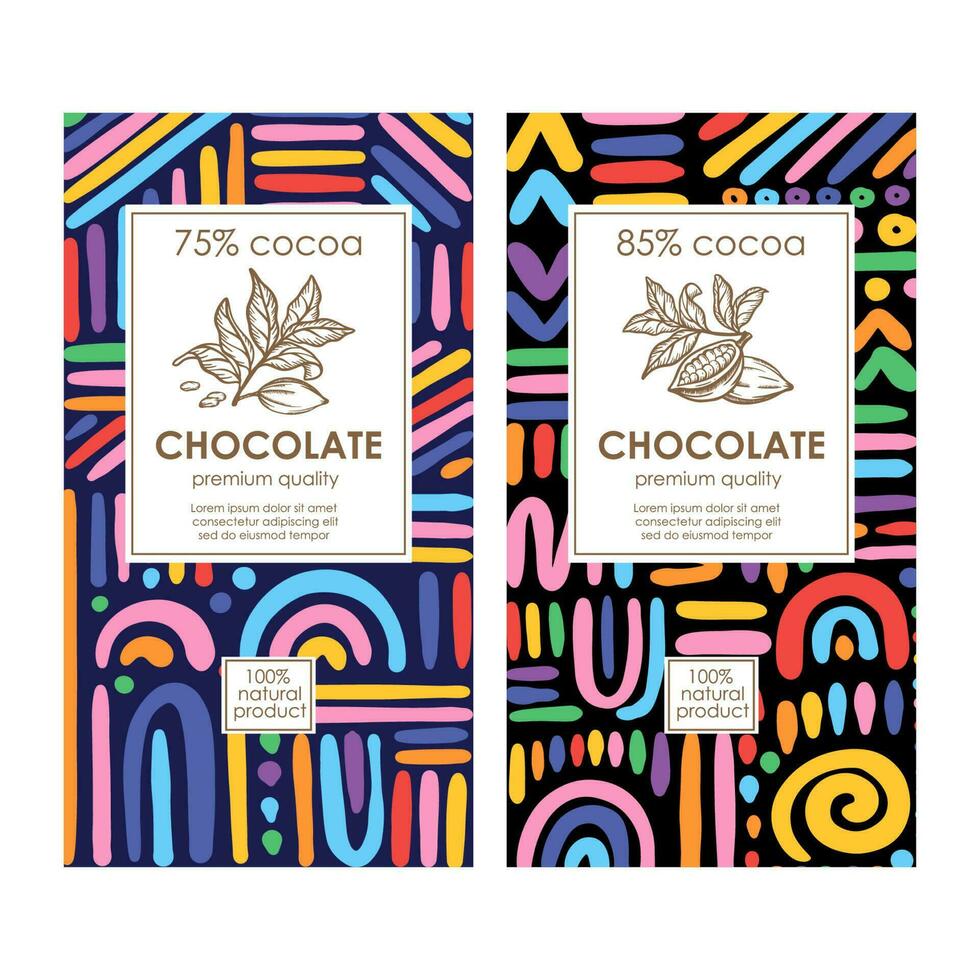 CHOCOLATE PACKAGING Abstract Bright Set In African Style vector