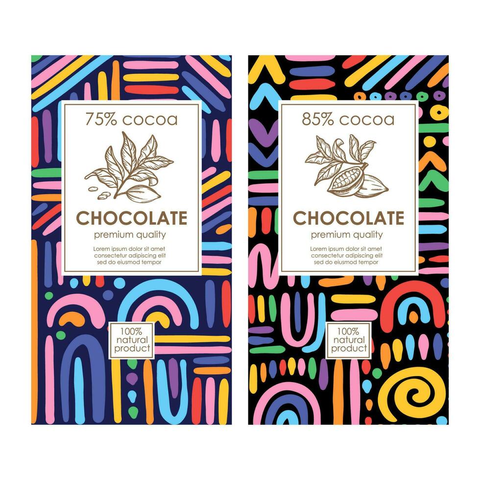 chocolate embalaje resumen brillante conjunto en africano estilo vector