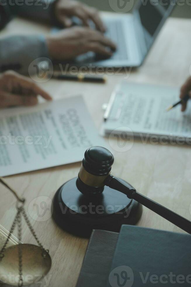 Customer service good cooperation, Consultation between a Businessman and Male lawyer or judge consult having team meeting with client, Law and Legal services concept. photo