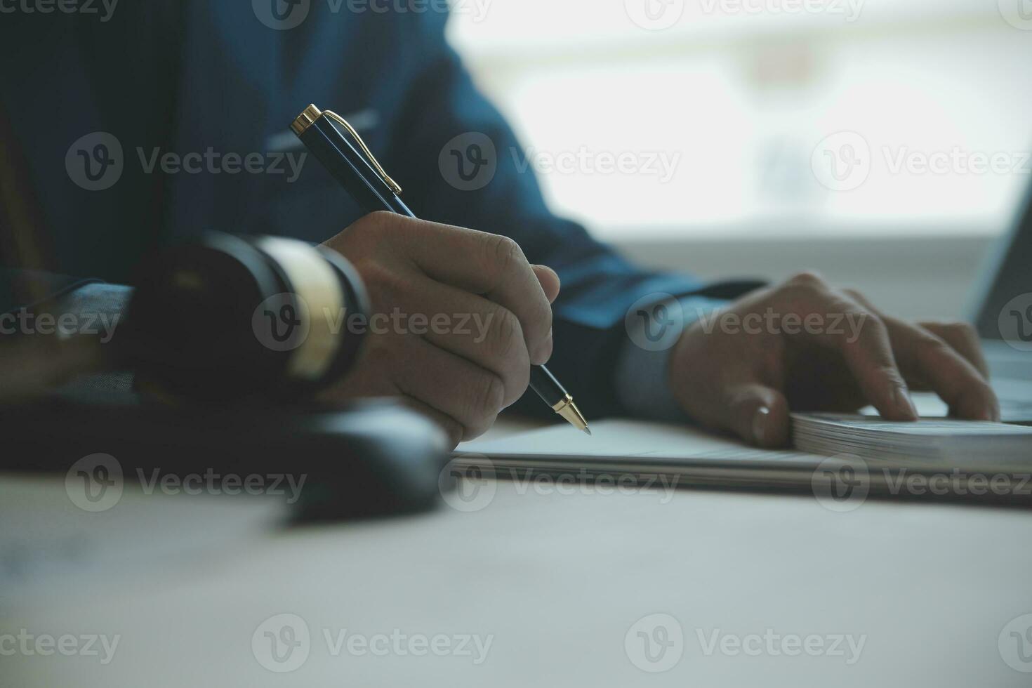Customer service good cooperation, Consultation between a Businessman and Male lawyer or judge consult having team meeting with client, Law and Legal services concept. photo