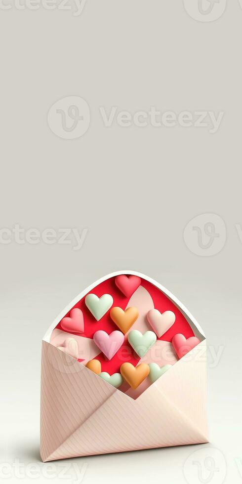 3d prestar, vistoso corazones dentro sobre en pastel gris antecedentes. foto