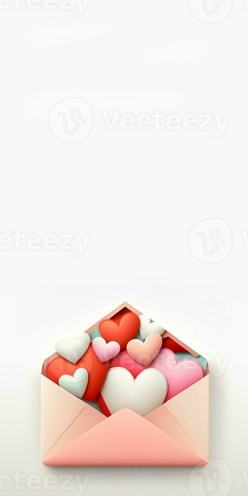 3D Render Colorful Paper Hearts Inside Envelope. photo
