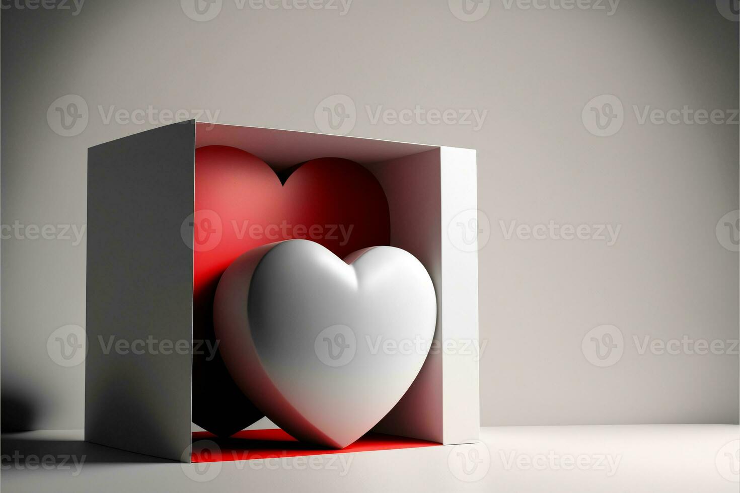 3d prestar, gris y rojo corazones dentro cuadrado caja. amor concepto. foto