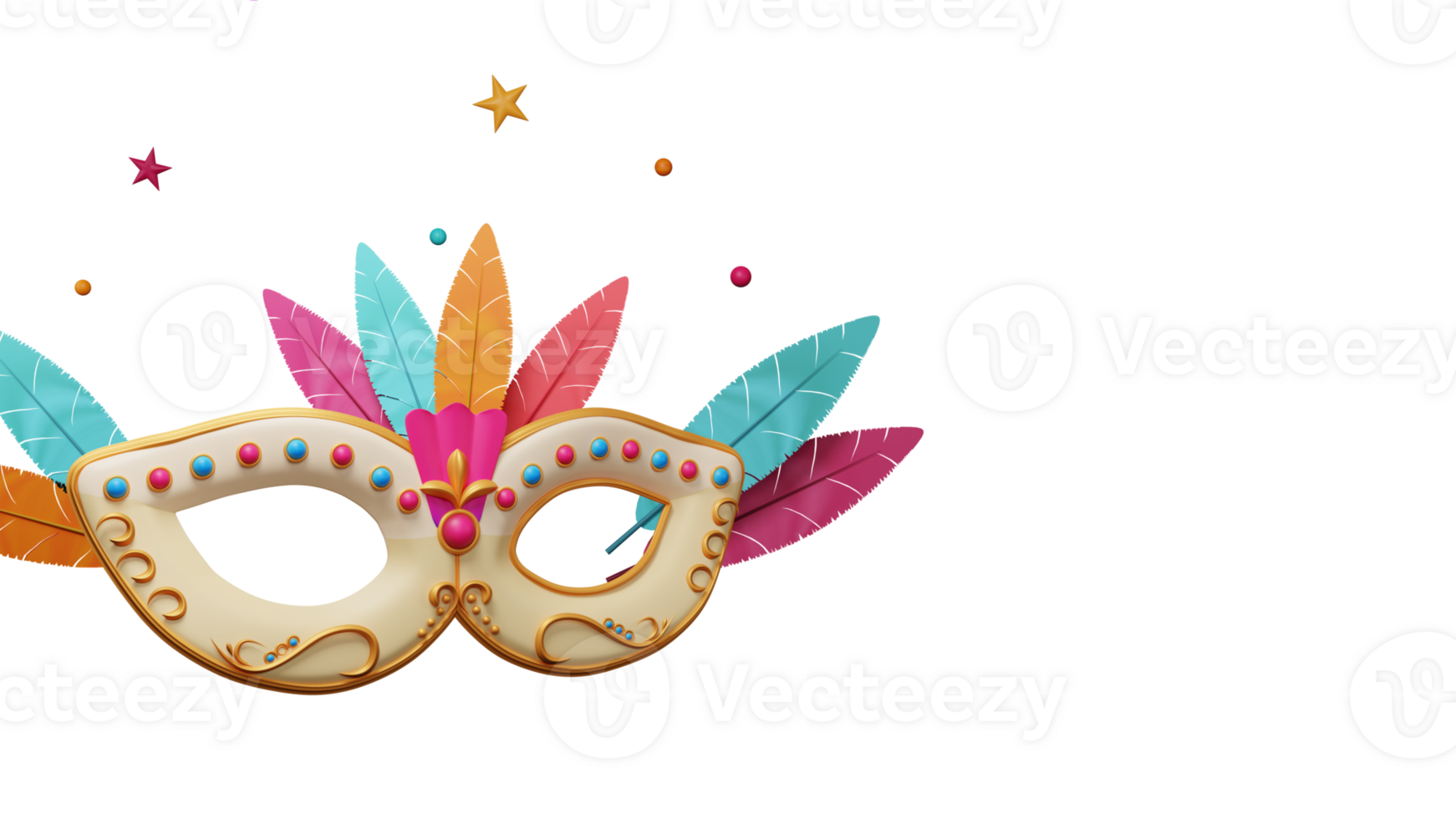 3D Render of Colorful Masquerade Mask Element. png