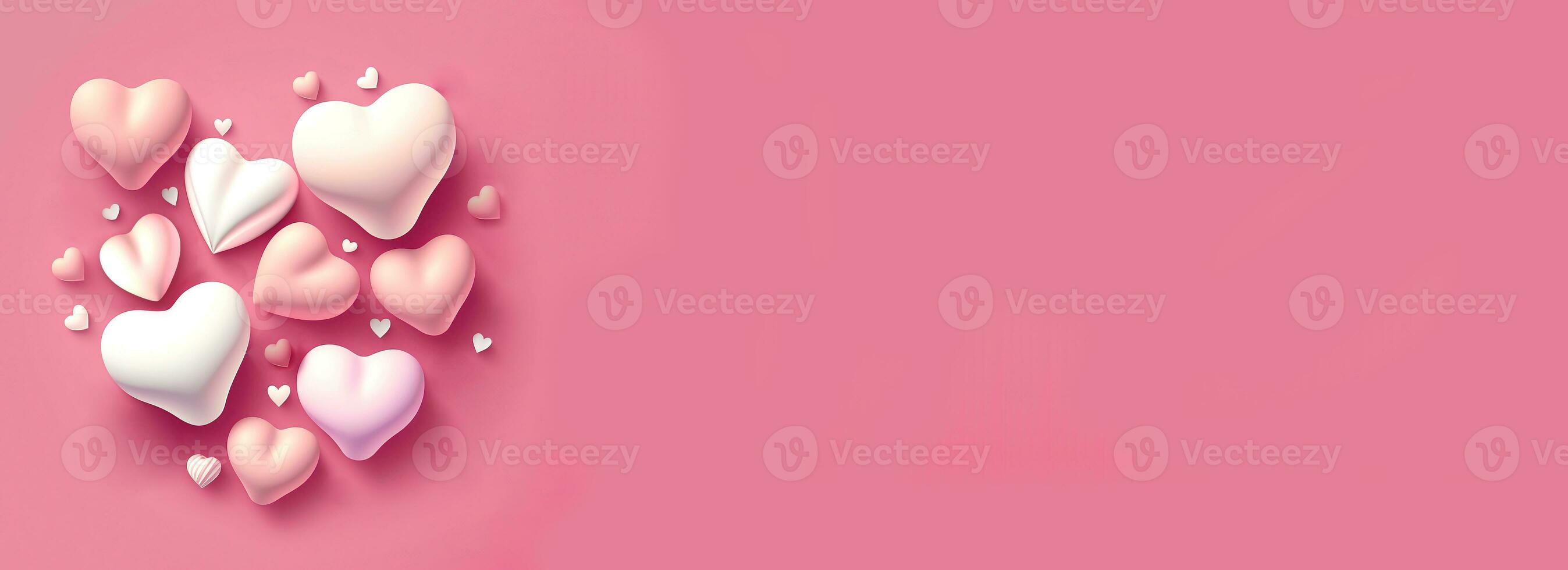 3D Render Glossy Hearts Shape On Pink Background Copy Space. photo