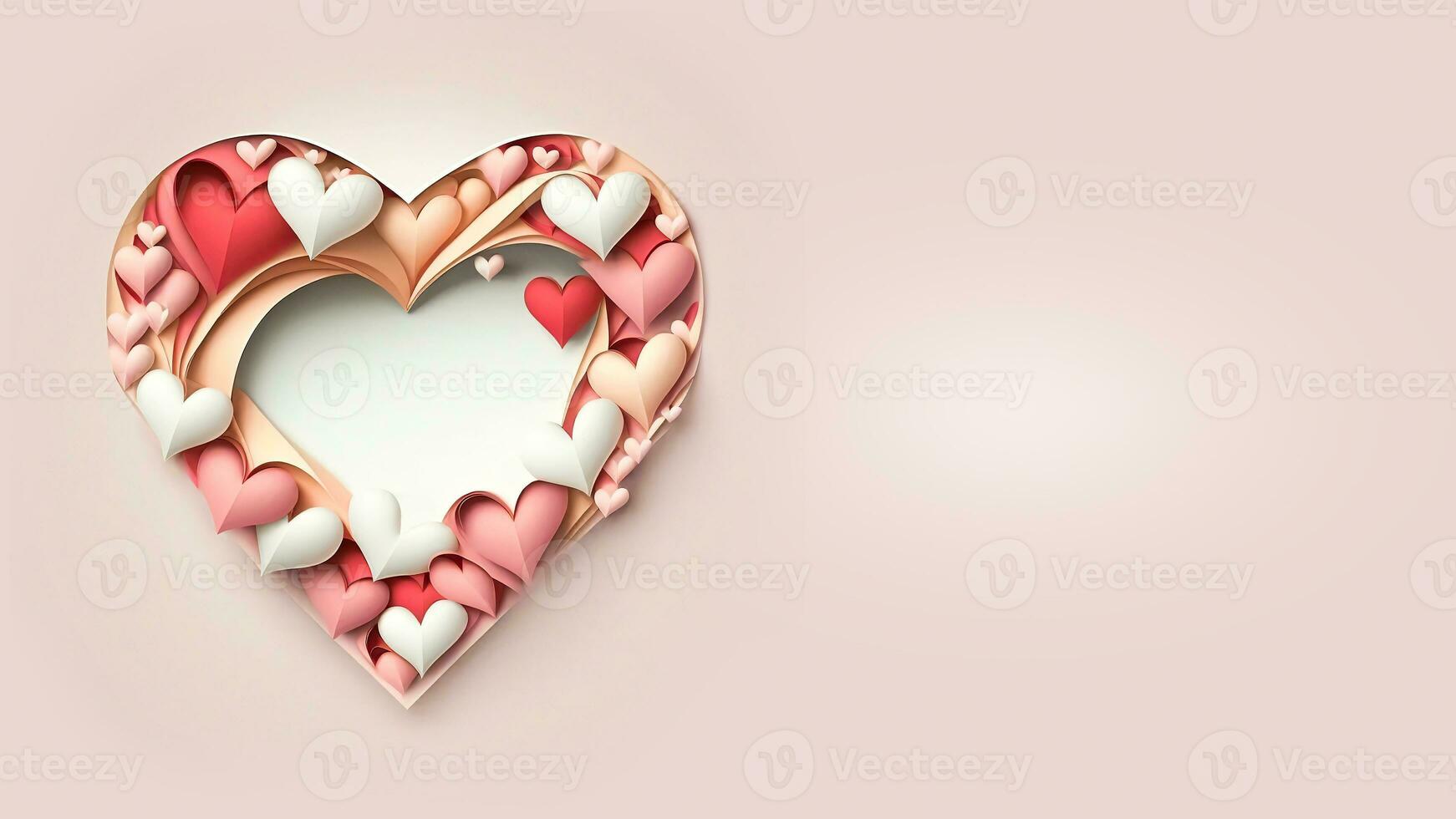 3D Render, Pastel Color Paper Heart Shapes Frame With Space For Image. photo
