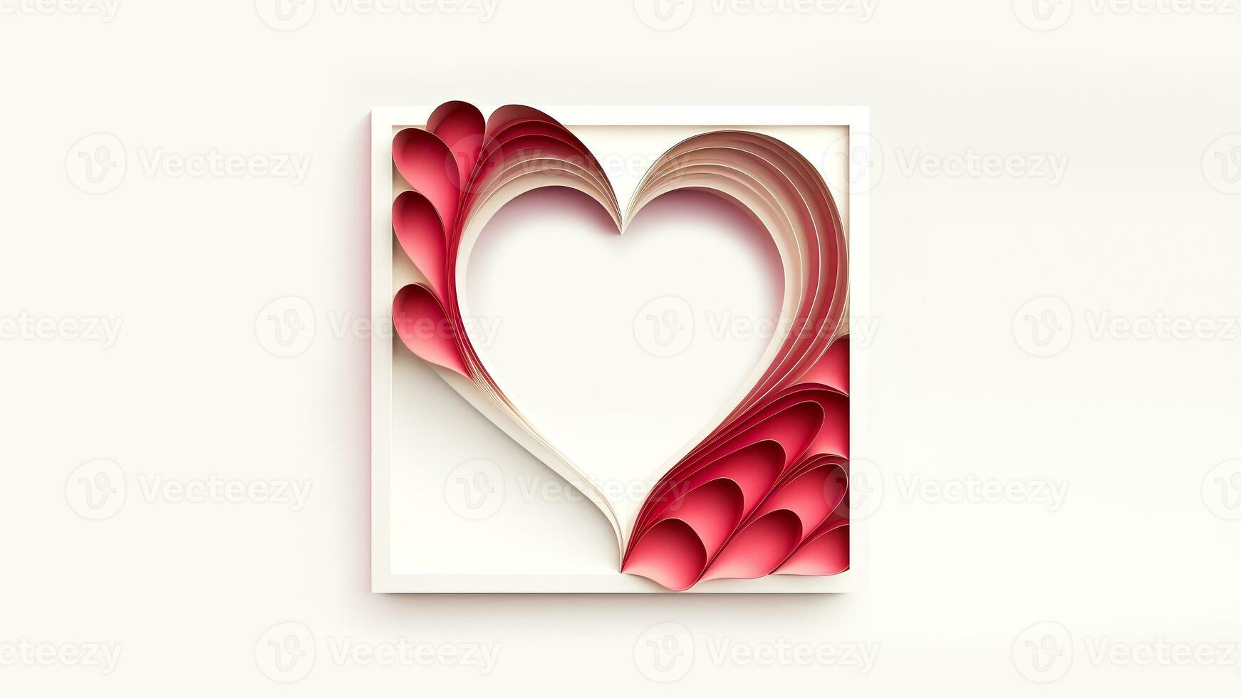 Soft Color Paper Cut Heart Shape Frame Or Background In 3D Render. photo