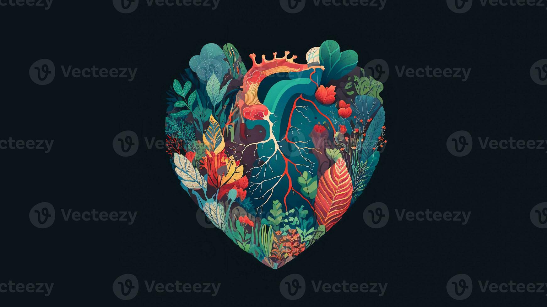 Realistic Nature Or Forest Heart Shape For Love Concept. photo