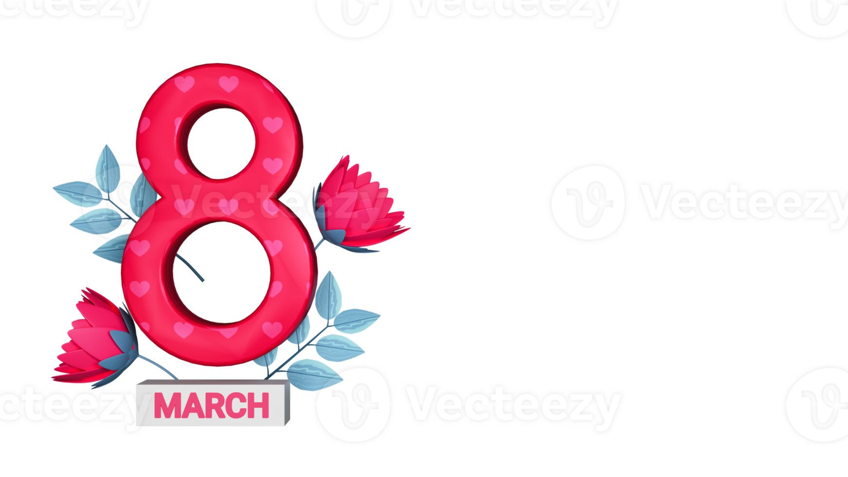 3D Render of 8 March Text And Beautiful Floral Elements. png