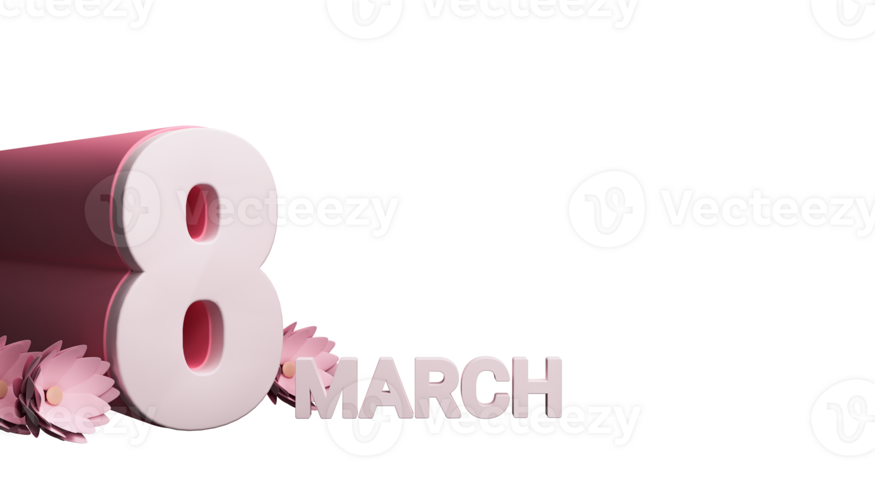 3D Render of 8 March Text With Flowers Element. png