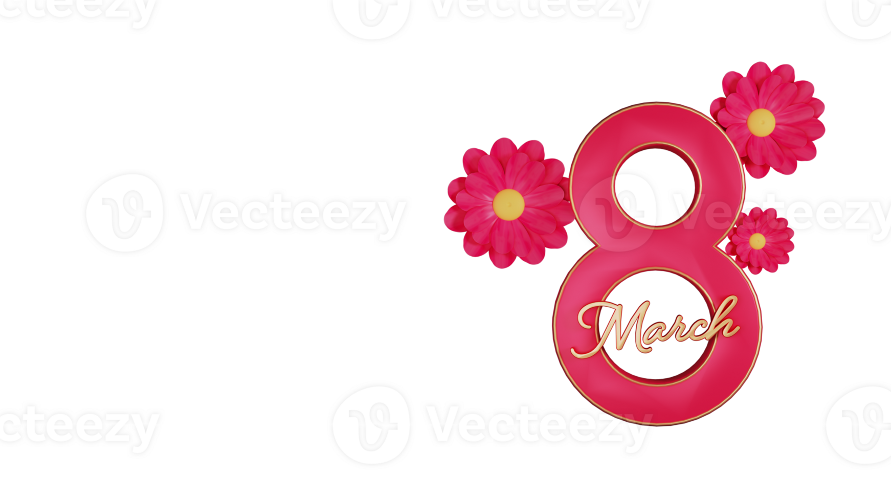 3D Render of 8 March Text And Flowers Element. png