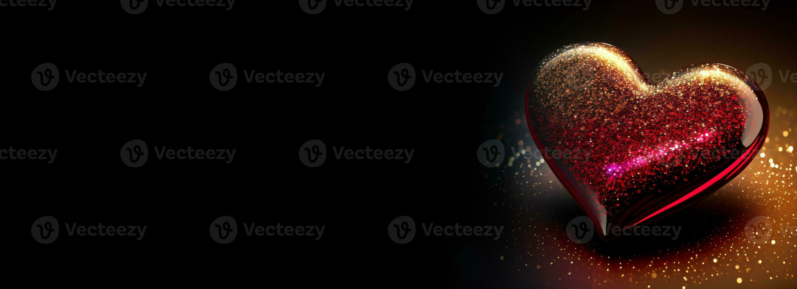 3D Render Of Shiny Glittery Heart Shape On Golden Lighting Background. Valentine's Day Concept. photo