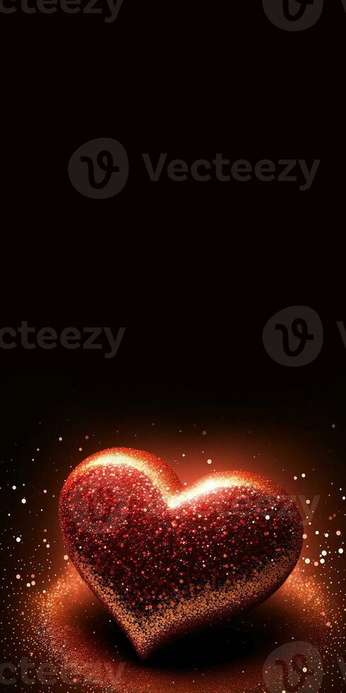 3D Render Of Shiny Red Glittery Heart Shape On Sparkle Light Background. Valentine's Day Concept. photo