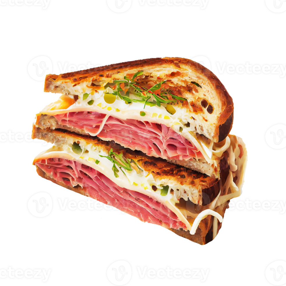 Tasty roasted reuben melted cheese salad isolated on transparent background png