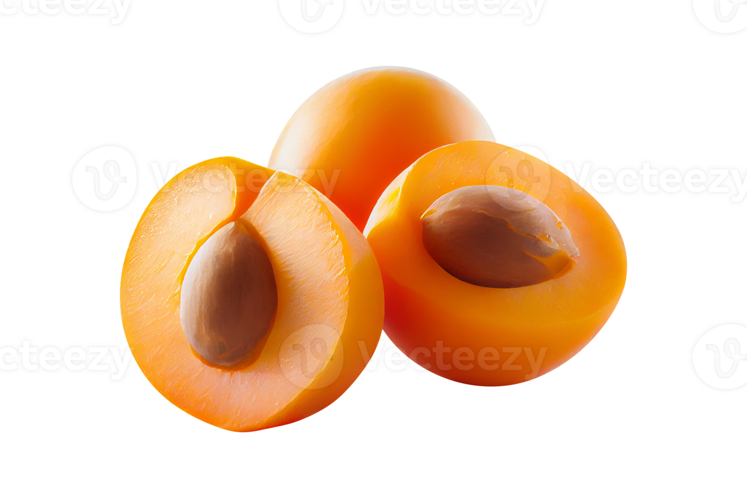 Fresh tasty apricot fruit with seed isolated on transparent background png