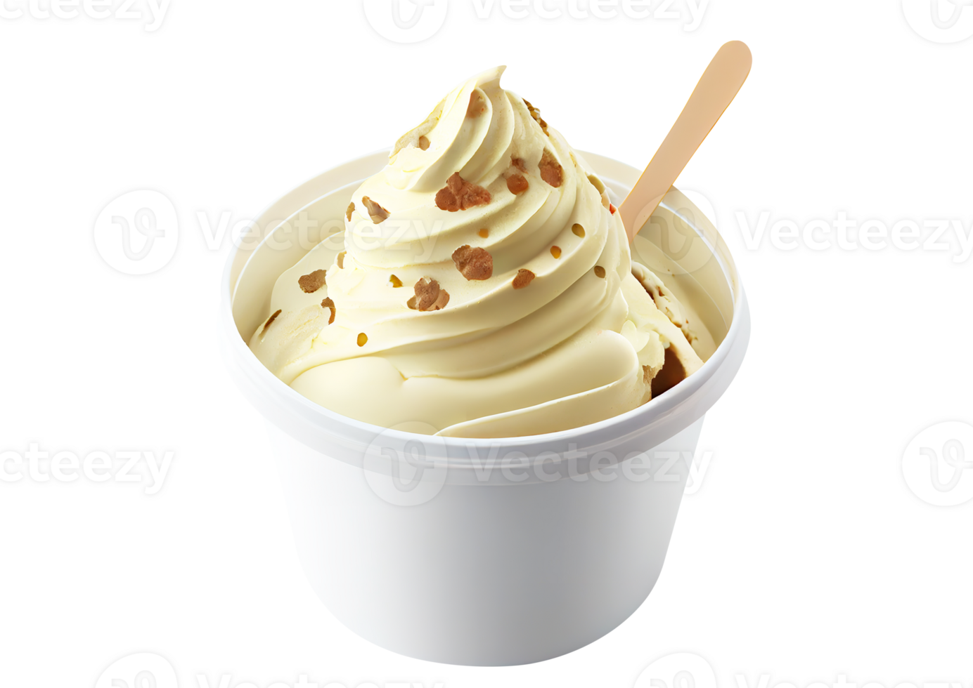 Tasty colorful ice cream cup with syrups and fruits on transparent background png