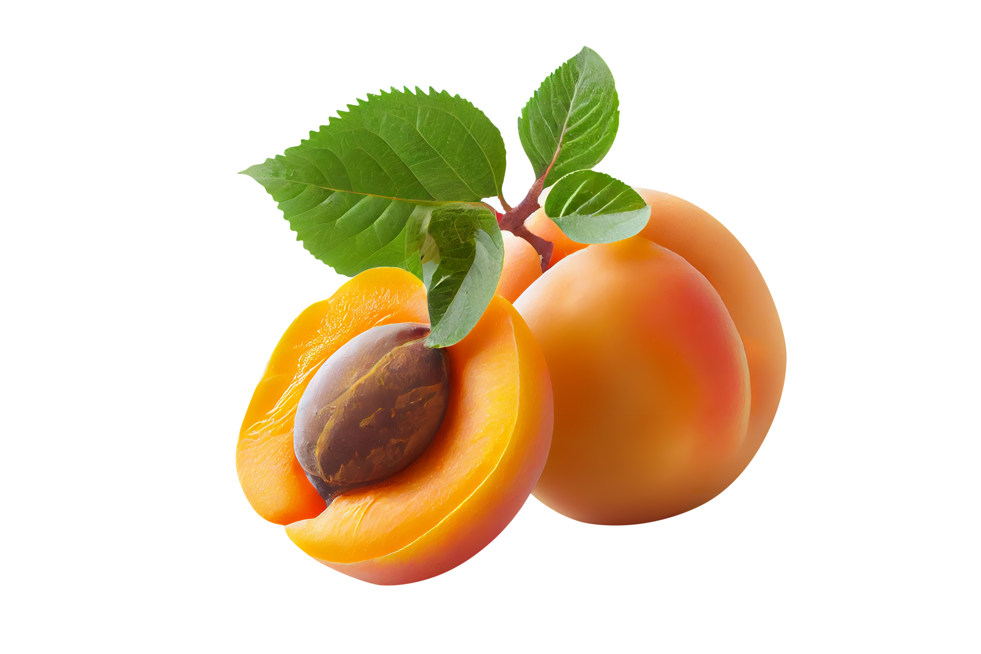 Fresh tasty apricot fruit with seed isolated on transparent background