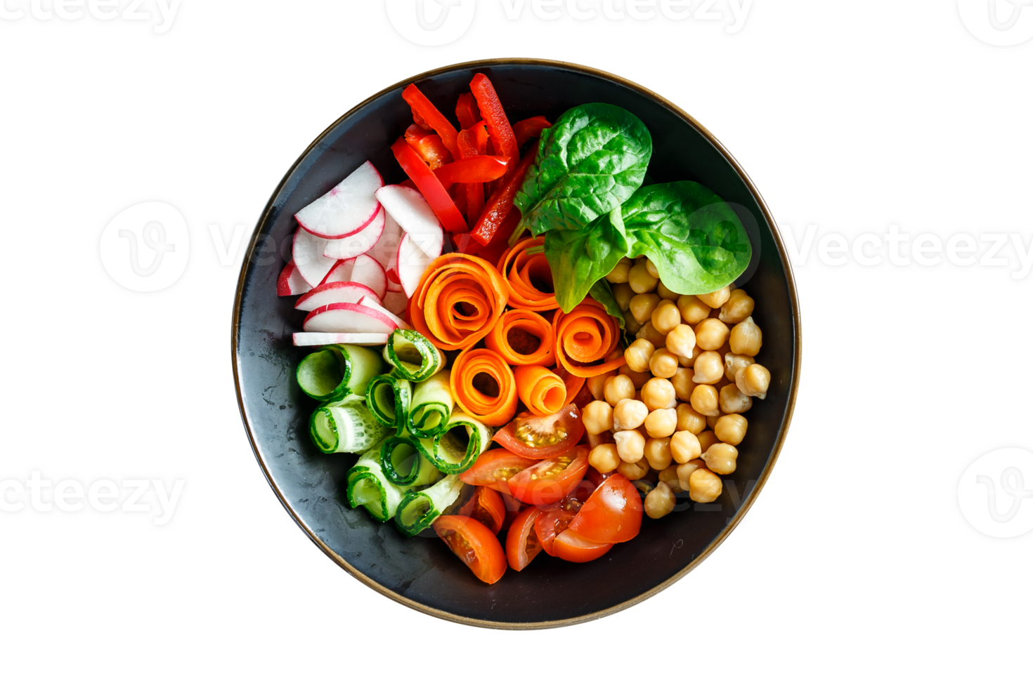 Tasty vegetables buddha bowl on transparent background png