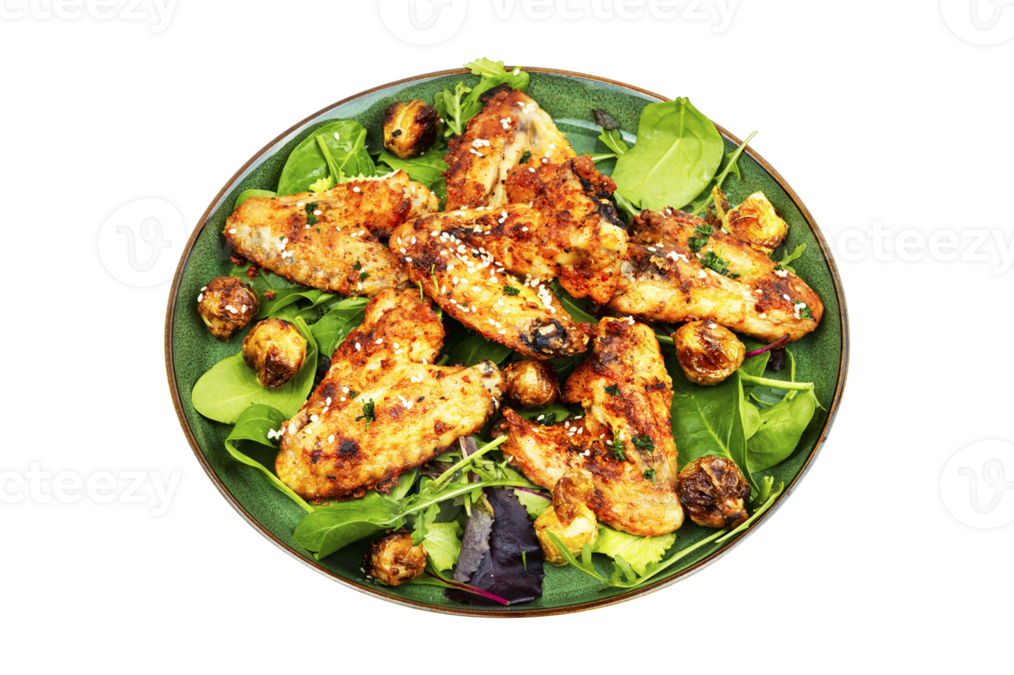 Grilled chicken wings on a plate with transparent background png