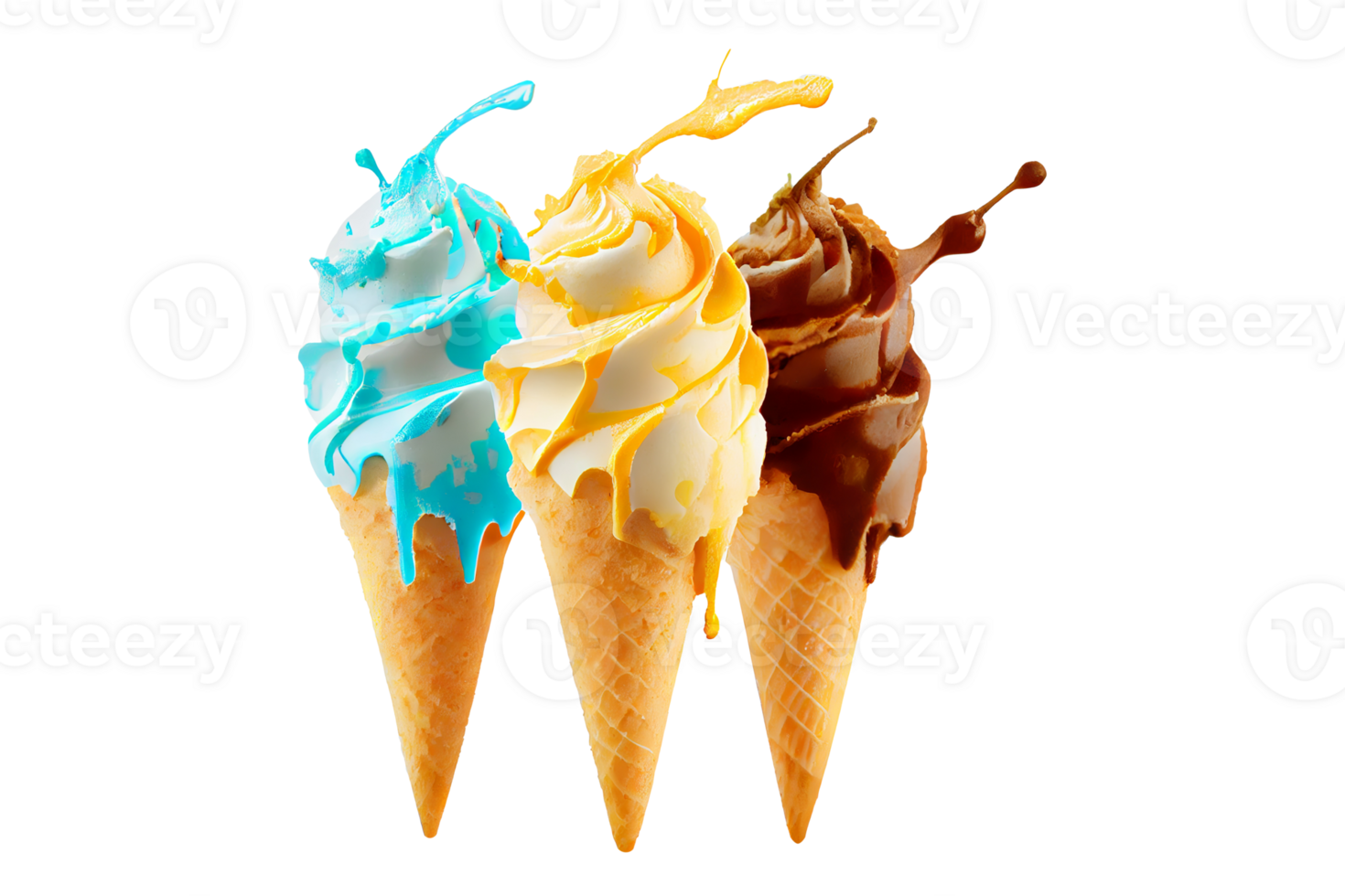 Tasty colorful ice cream cone with transparent background png