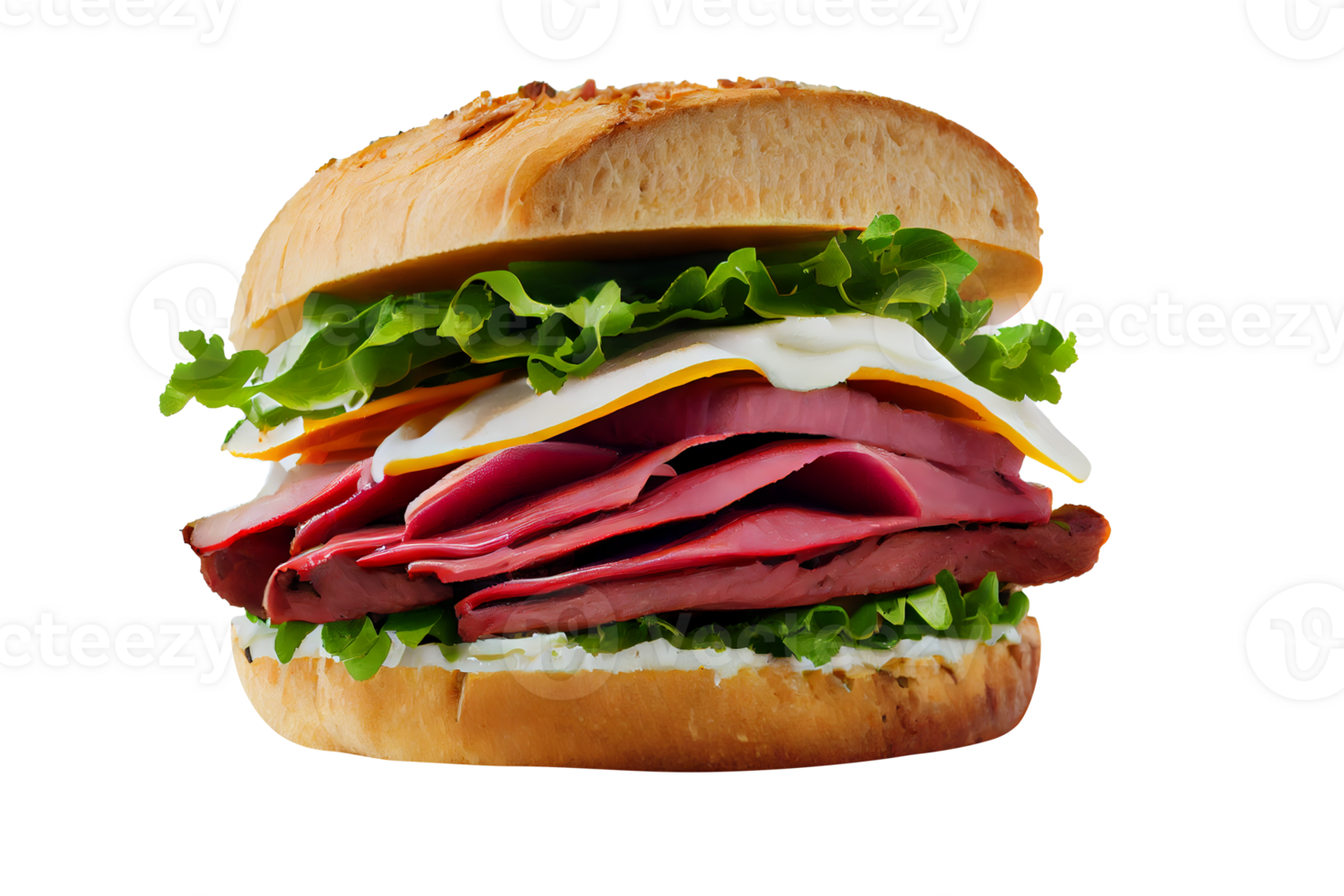 Tasty roasted beef sandwich with lettuce isolated on transparent background png