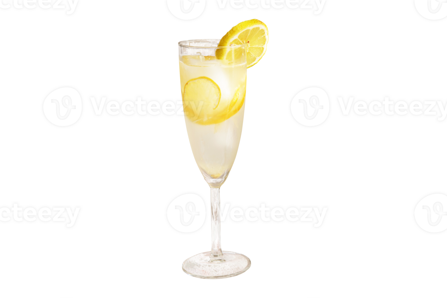 Fresh lemon cocktail drink glass on transparent background png