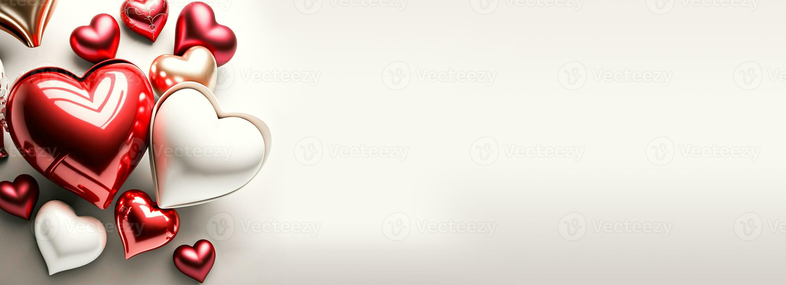 3D Render Of Glossy Colorful Hearts Shapes On Grey Background. Happy Valentine's Day Concept. photo