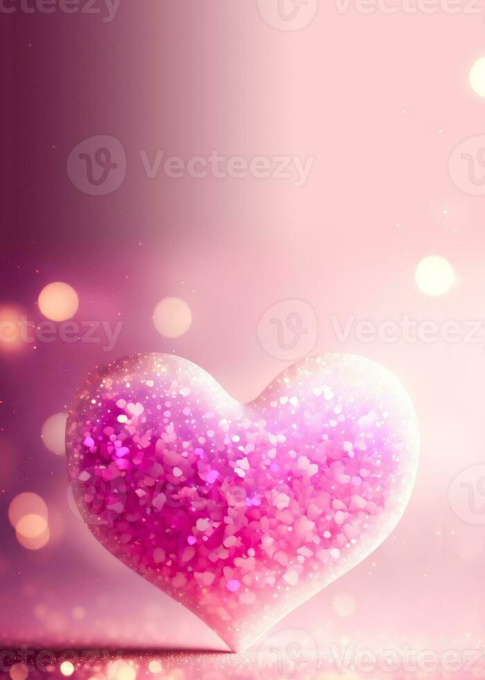 3D Render, Shiny Pink Glittery Heart Shape On Bokeh Backgorund. Love Concept. photo
