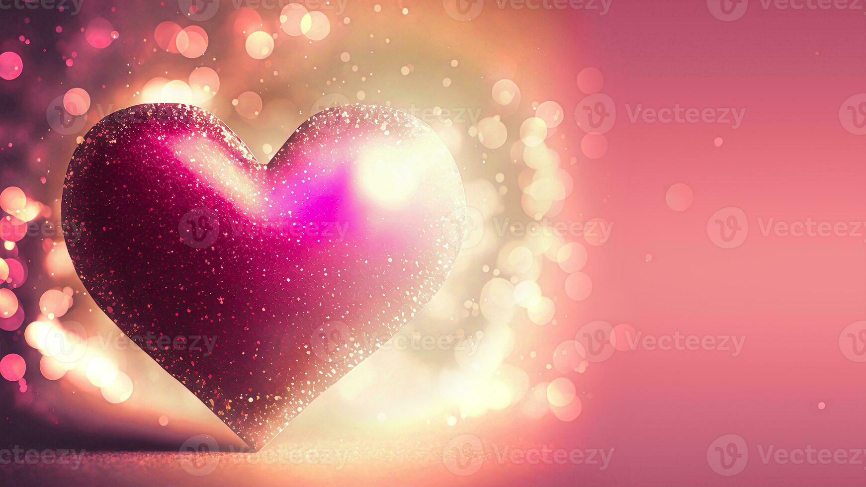3D Render, Shiny Pink Glittery Heart Shape On Bokeh Backgorund. Love Concept. photo
