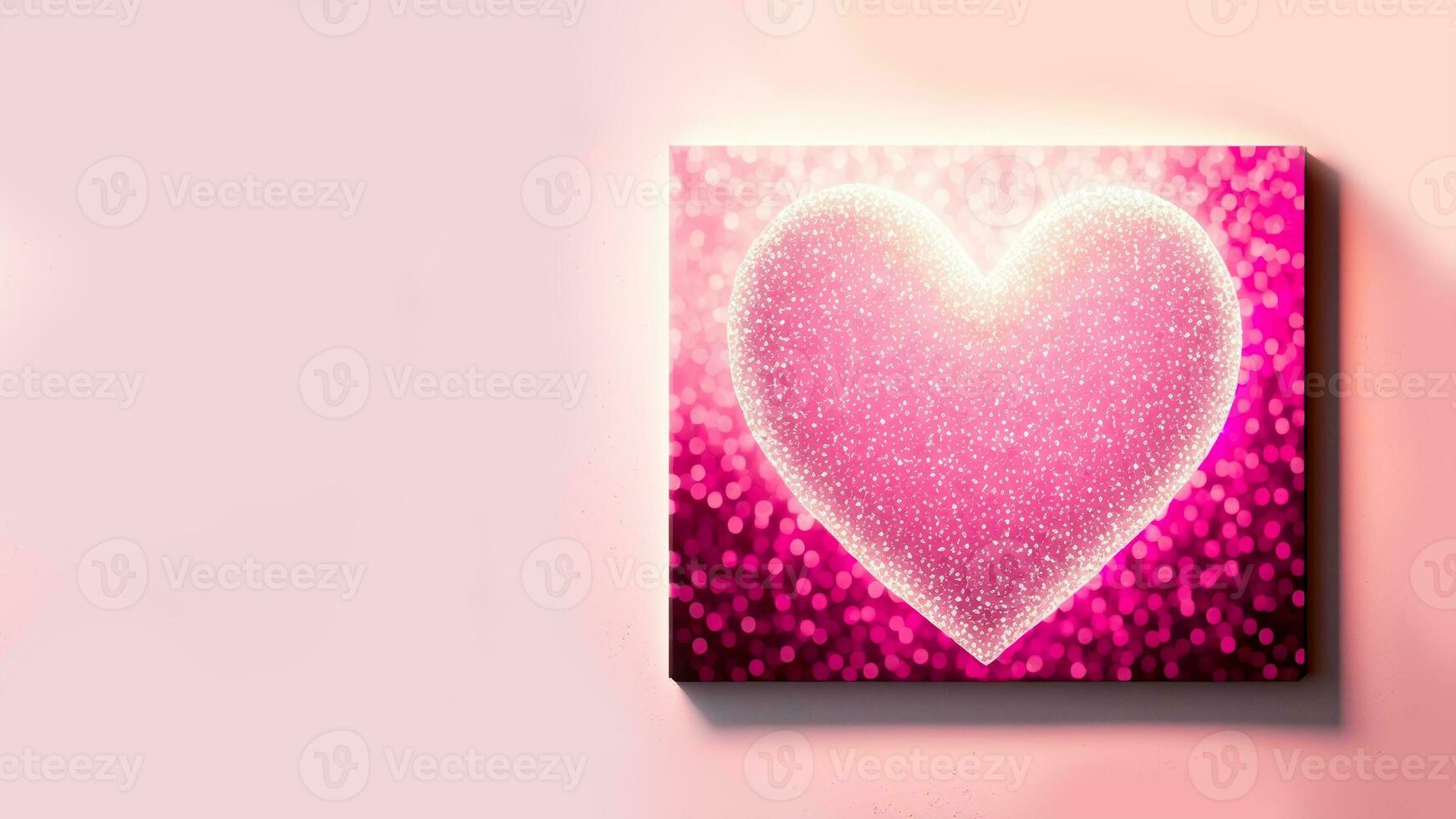 Shiny Pink Glittery Heart Shape On Sqaure Frame. 3D Render. photo
