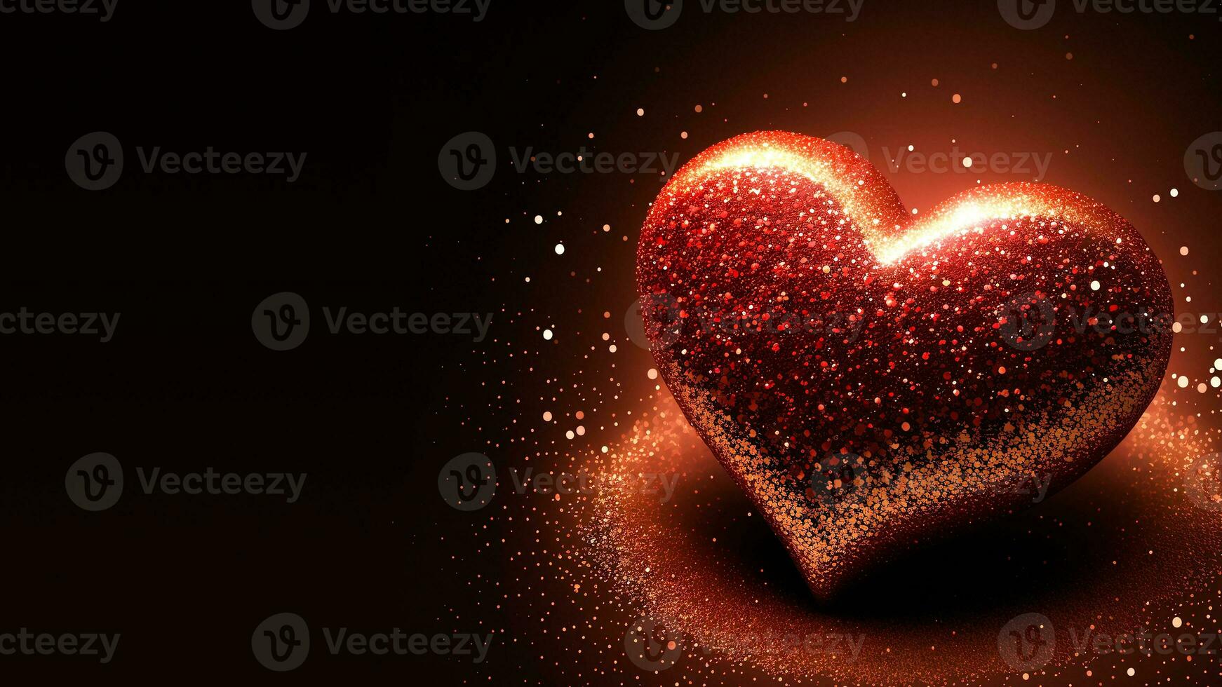 Shiny Red Glittery Heart Shape On Sparkle Light Background. 3D Render. photo