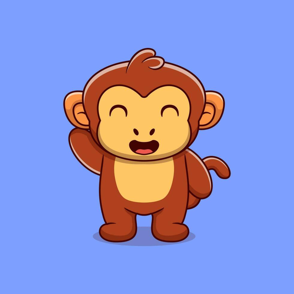 Vector illustration of happy monkey waving cute cartoon