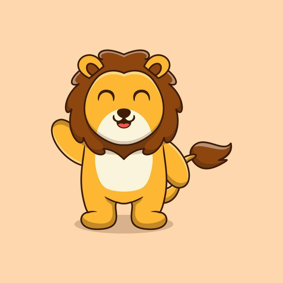 Vector illustration of happy lion waving cute cartoon