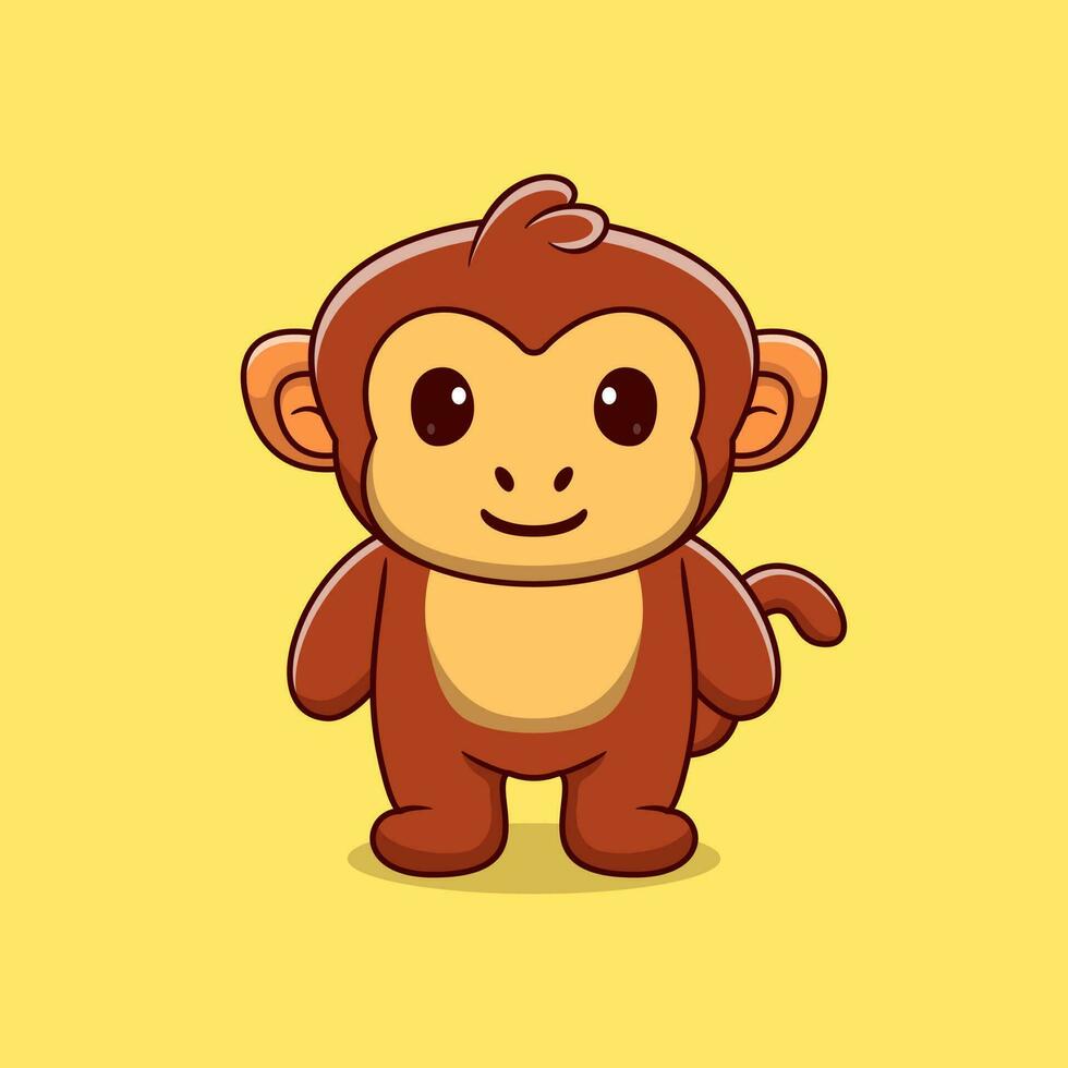 Cute cartoon monkey standing happy vector illustration