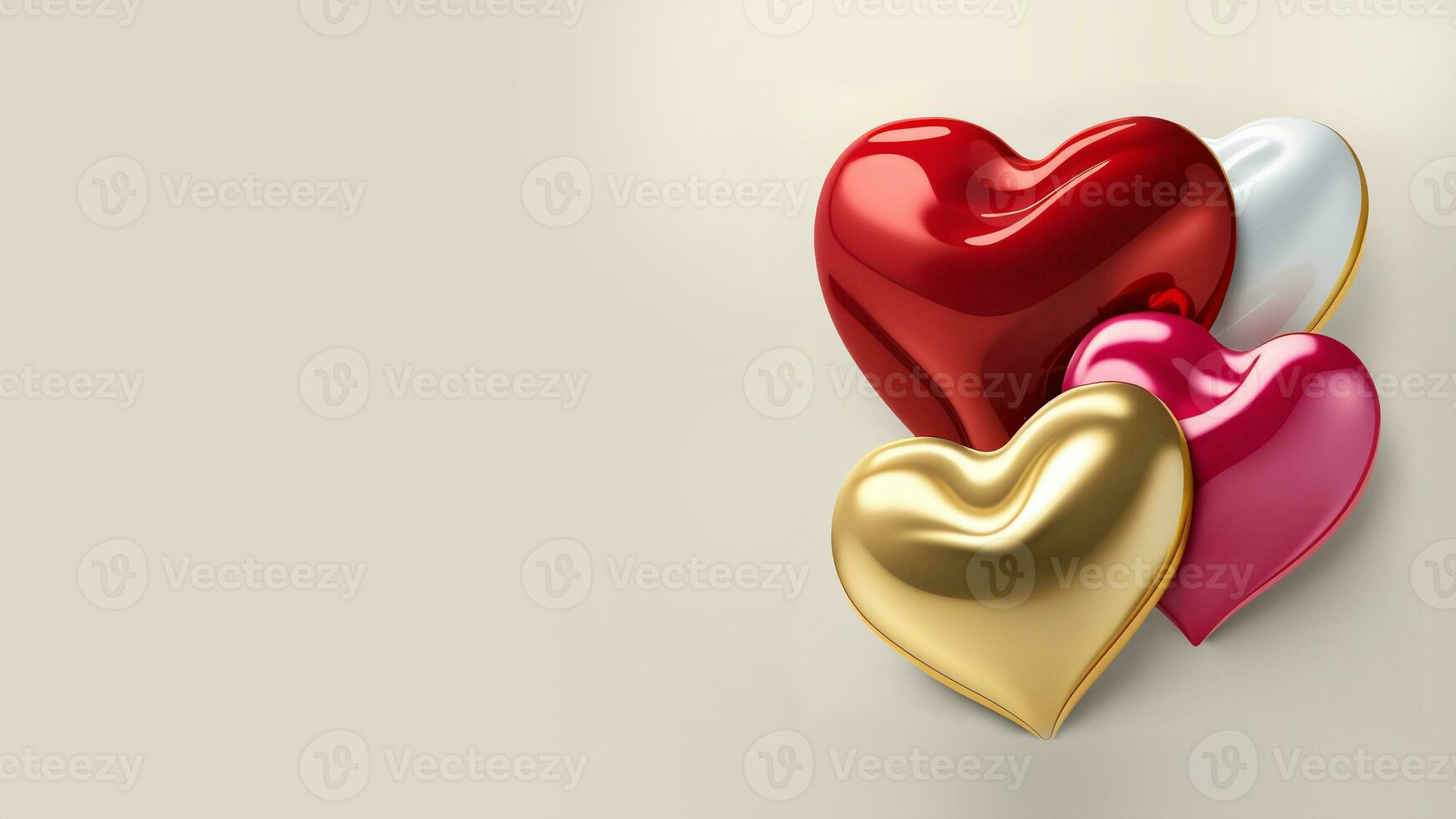 Glossy Colorful Hearts Shapes In 3D Render. photo