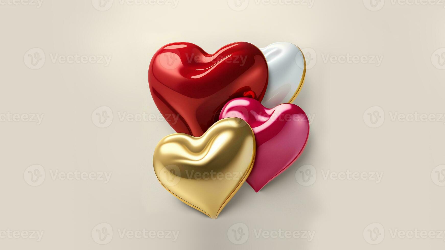 Glossy Colorful Hearts Shapes In 3D Render. photo