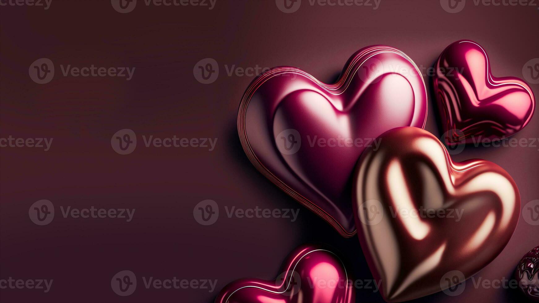 Glossy Colorful Heart Shapes In 3D Render. photo