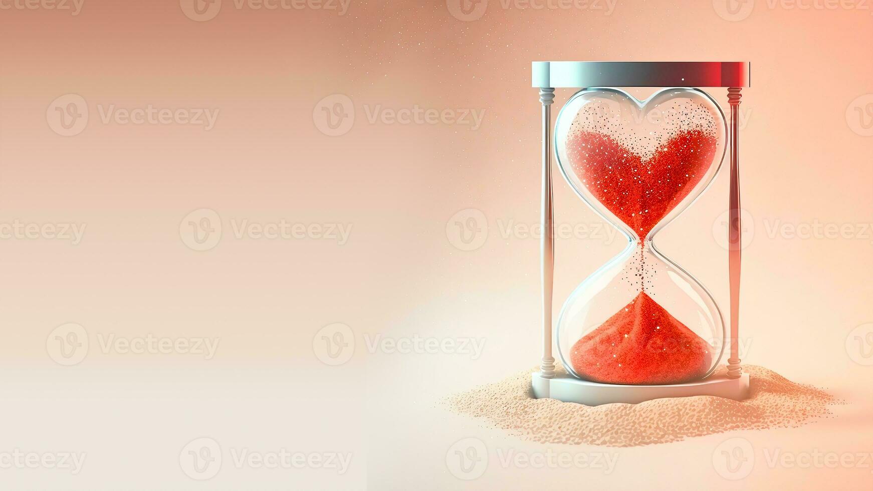 Realistic Red Heart Shape Sand Glass For Love Time. 3D Render. photo