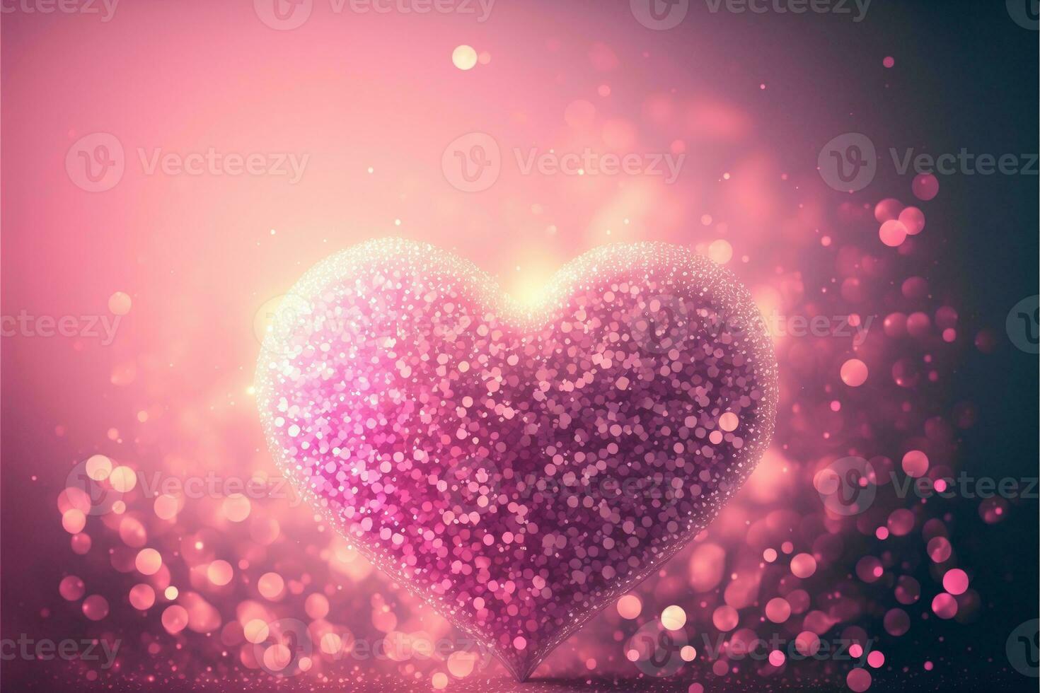 3D Render, Shiny Pink Glittery Heart Shape On Bokeh Backgorund. Love Concept. photo