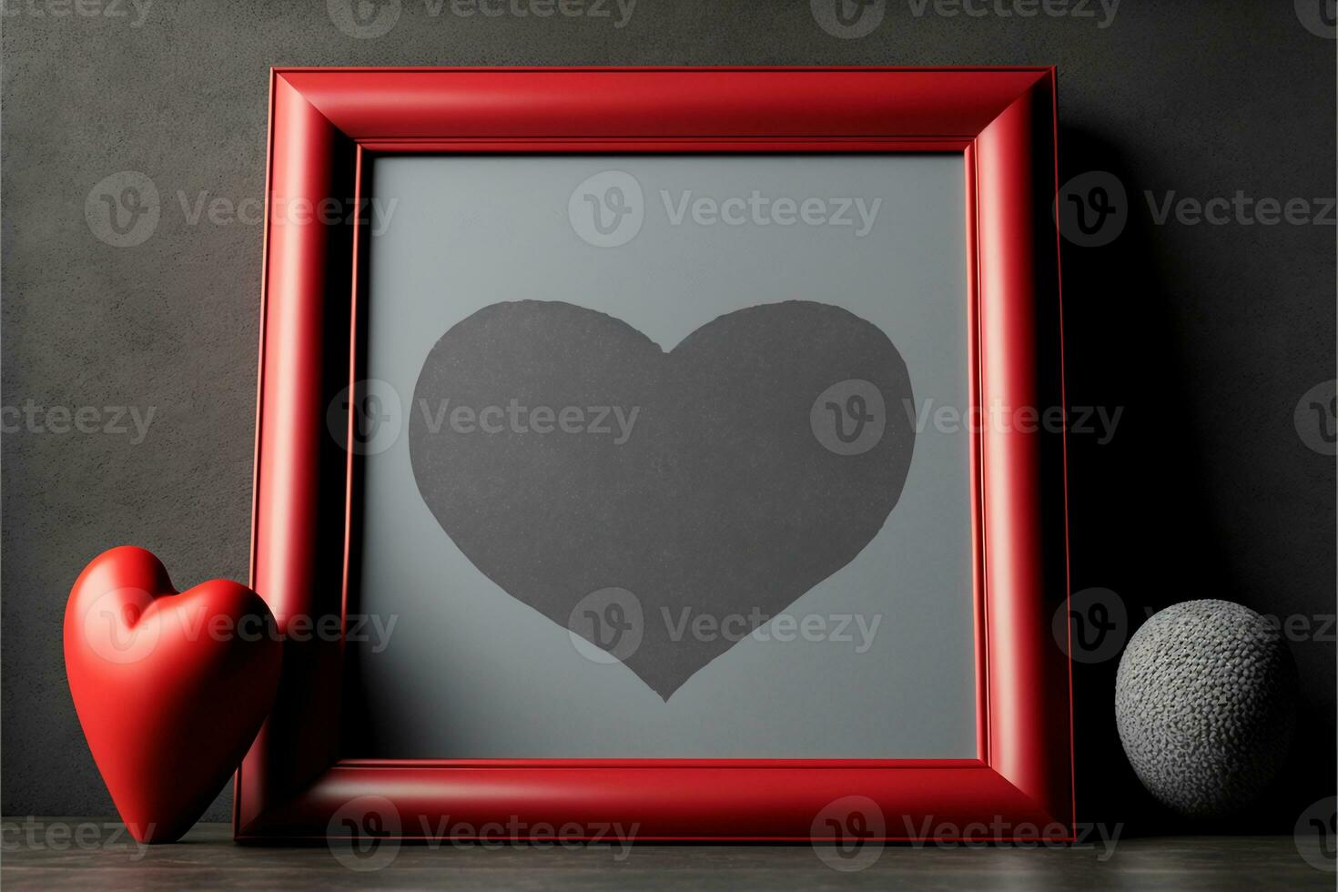 3D Render of Realistic Photo Frame With Image Placeholder, Shiny Red Heart.