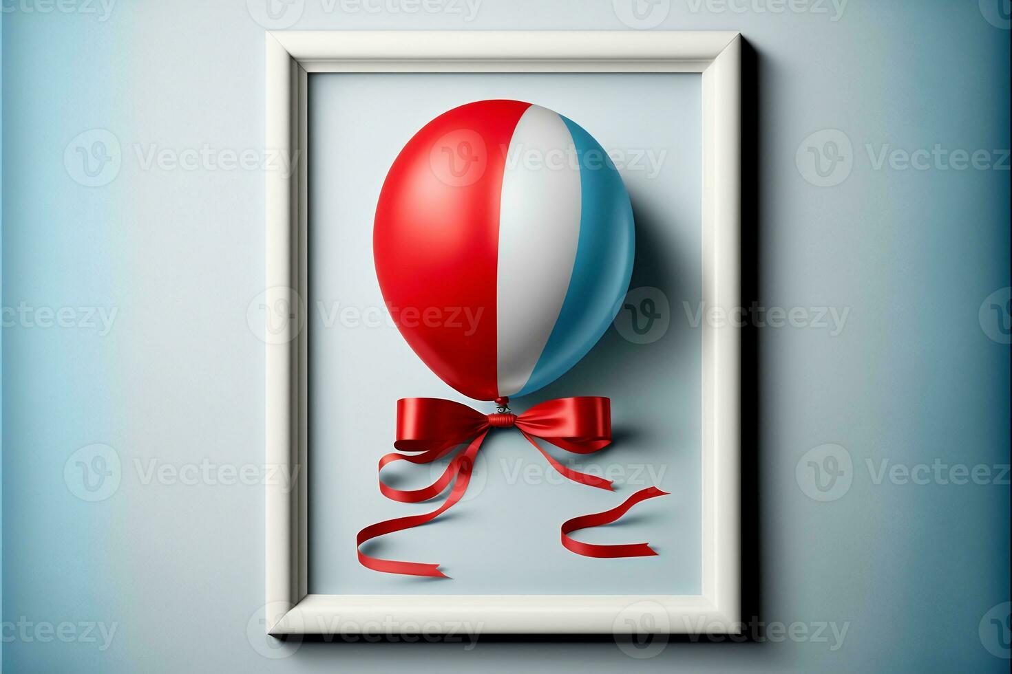 Realistic Colorful Balloon With Red Ribbon Inside Vertical Rectangle Frame. photo