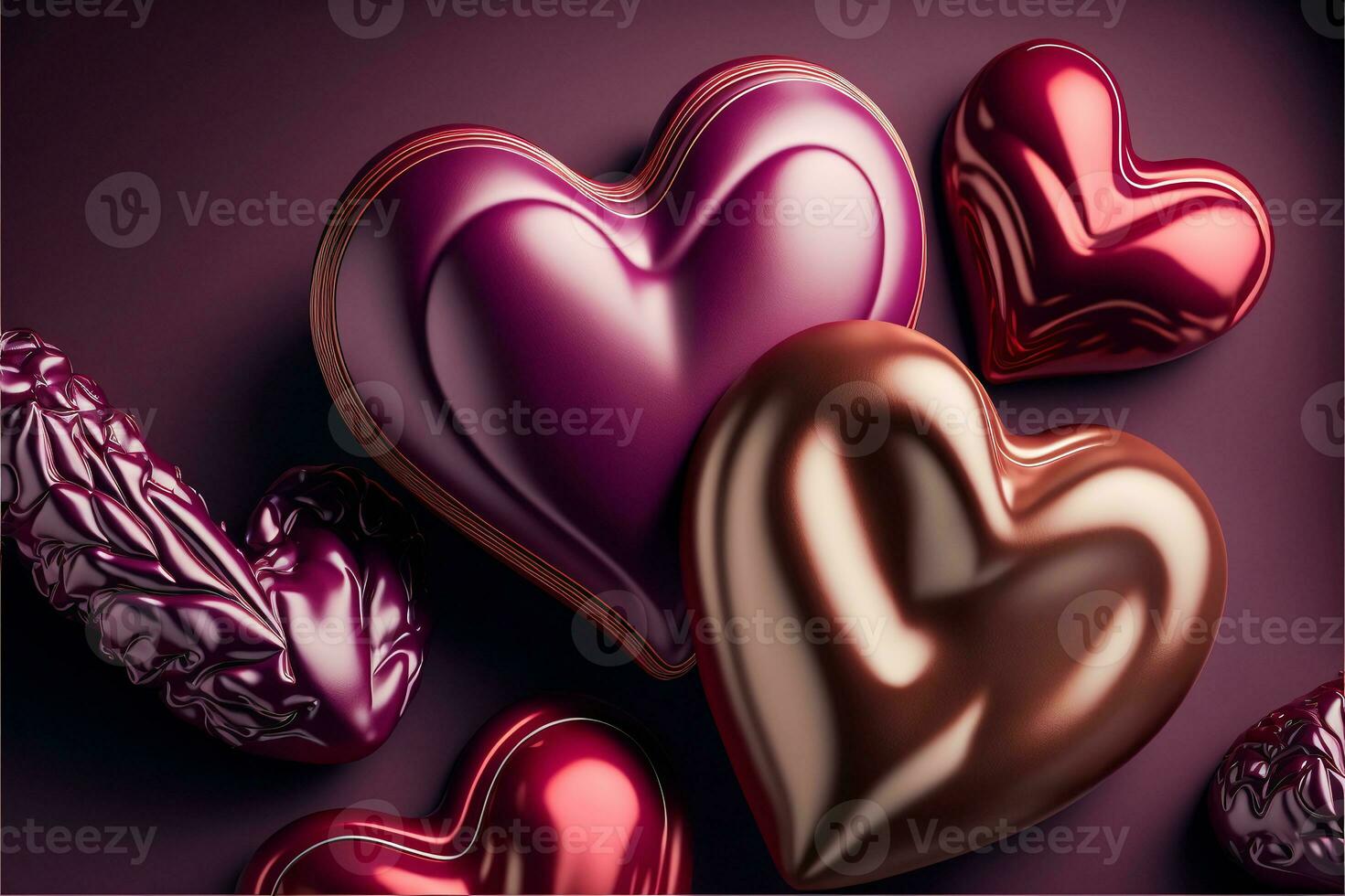 Glossy Colorful Heart Shapes In 3D Render. photo