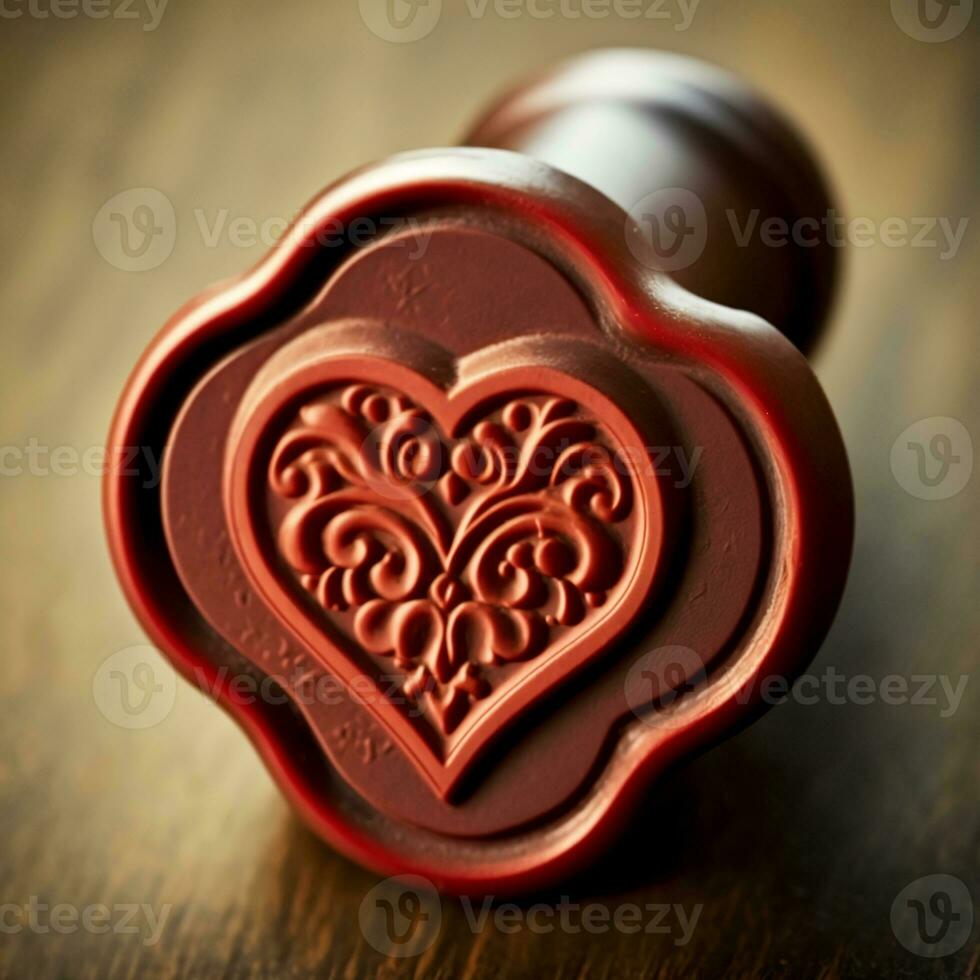 3D Render of Floral Heart Shape Stamp. photo