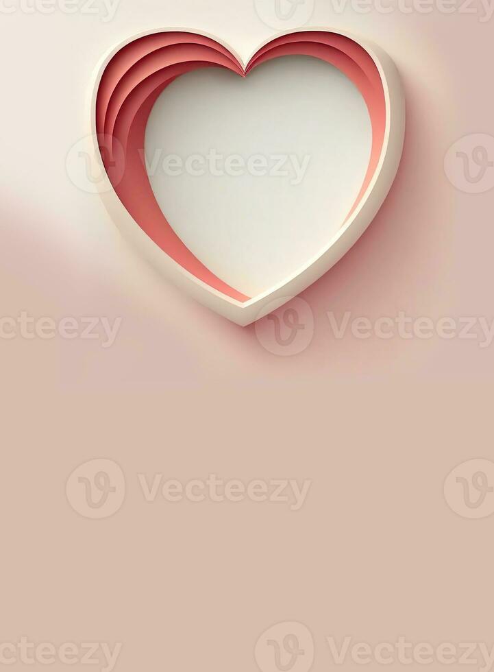 3D Render Of Paper Cut Heart Shape On Pastel Red Background. photo