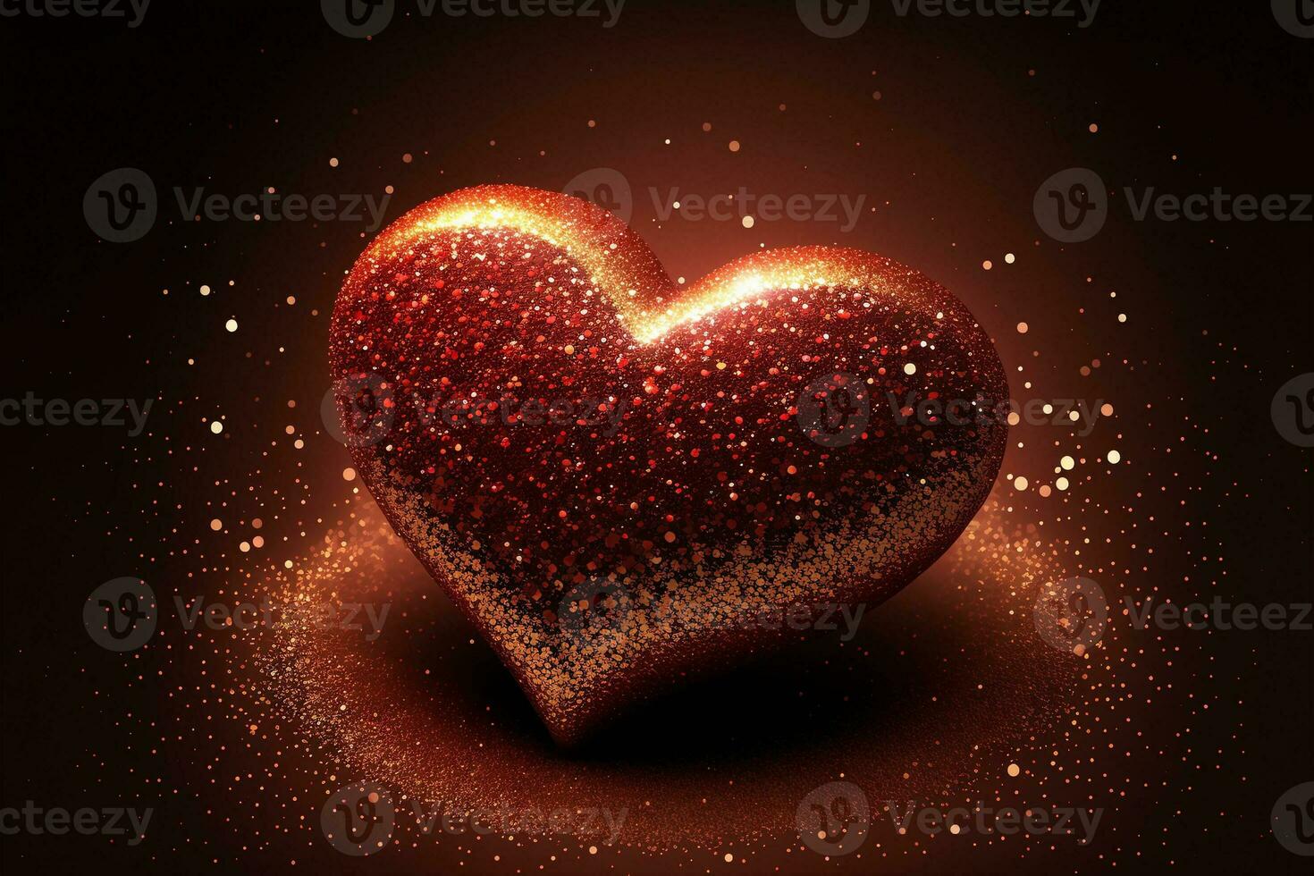Shiny Red Glittery Heart Shape On Sparkle Light Background. 3D Render. photo