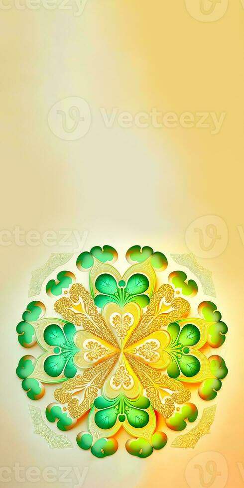 verde y cromo amarillo hermosa floral mandala modelo. 3d prestar. foto